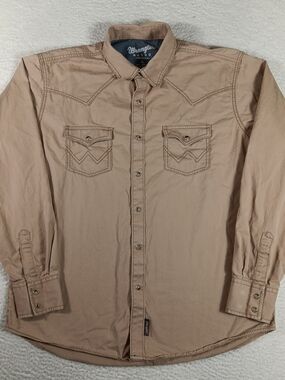 Wrangler Retro Premium Shirt Mens XL Tan Twill Pearl Snap Western Cowboy Rodeo